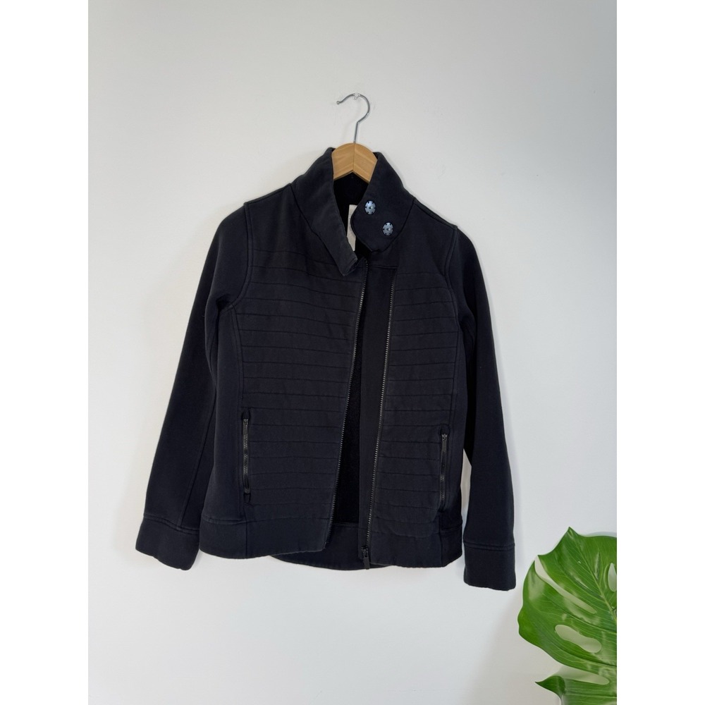 Lululemon Fleece Be True Moto Jacket Womens Size 2 Black Asymmetric Zip Quilted